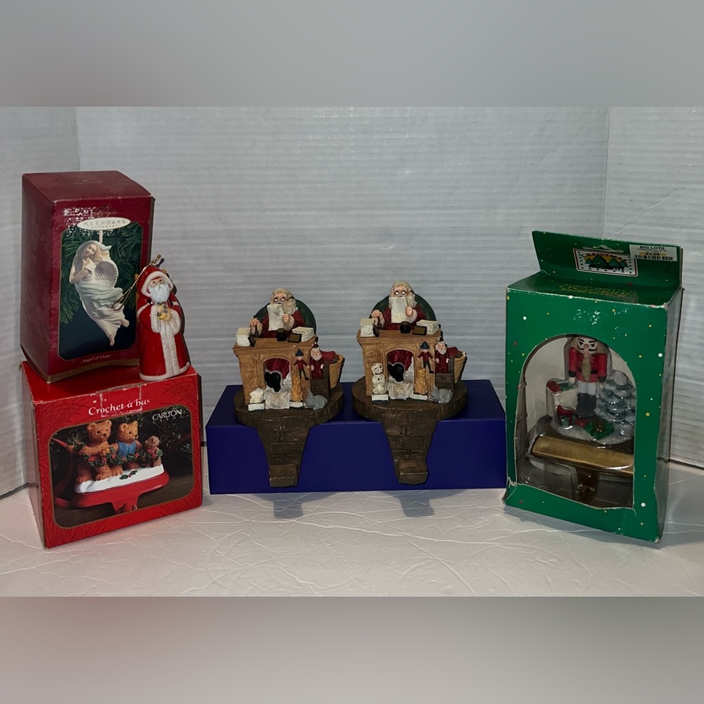 Vintage Christmas Ornament/Stocking Holder Set